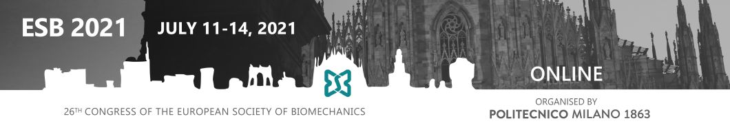 Banner for European Society for Biomechanics congress in Milan, 2020-21.